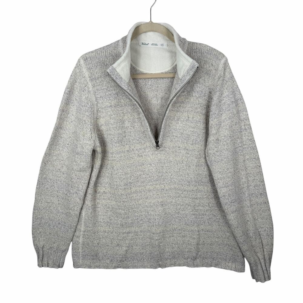 Woolrich 1/4 Zip Sweater Womens XL Heathered Gray Ramie Wool Pullover Mock Neck